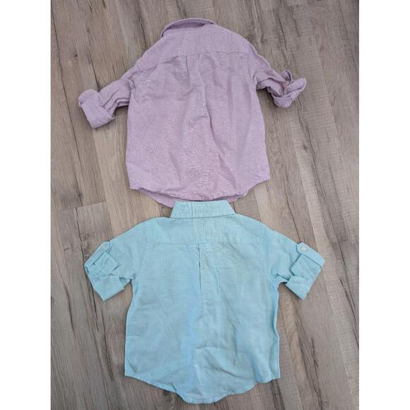 Janie & Jack Pastel Long Sleeve Button Up Linen Blend Shirts, 6-12 Mo (Z1) - Picture 3 of 6